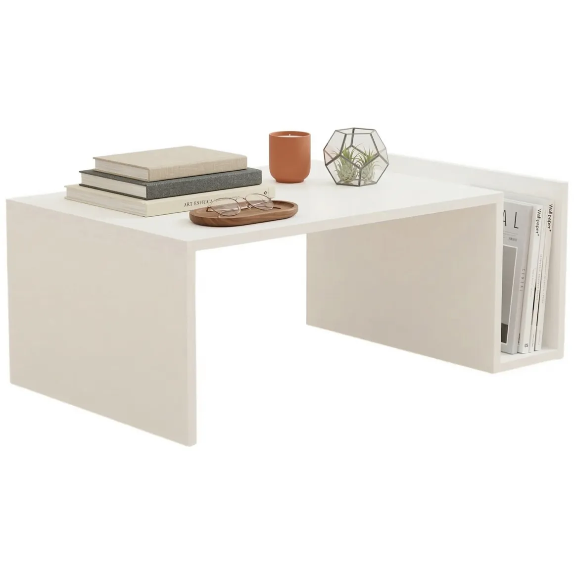 Tavolini Da Salotto > Dmora Tavolino da Salotto un Vano Forma Rettangolare 90.5x50.5x41.5h cm, Materiale Piano in Legno Nobilitato - Piraino Bianco