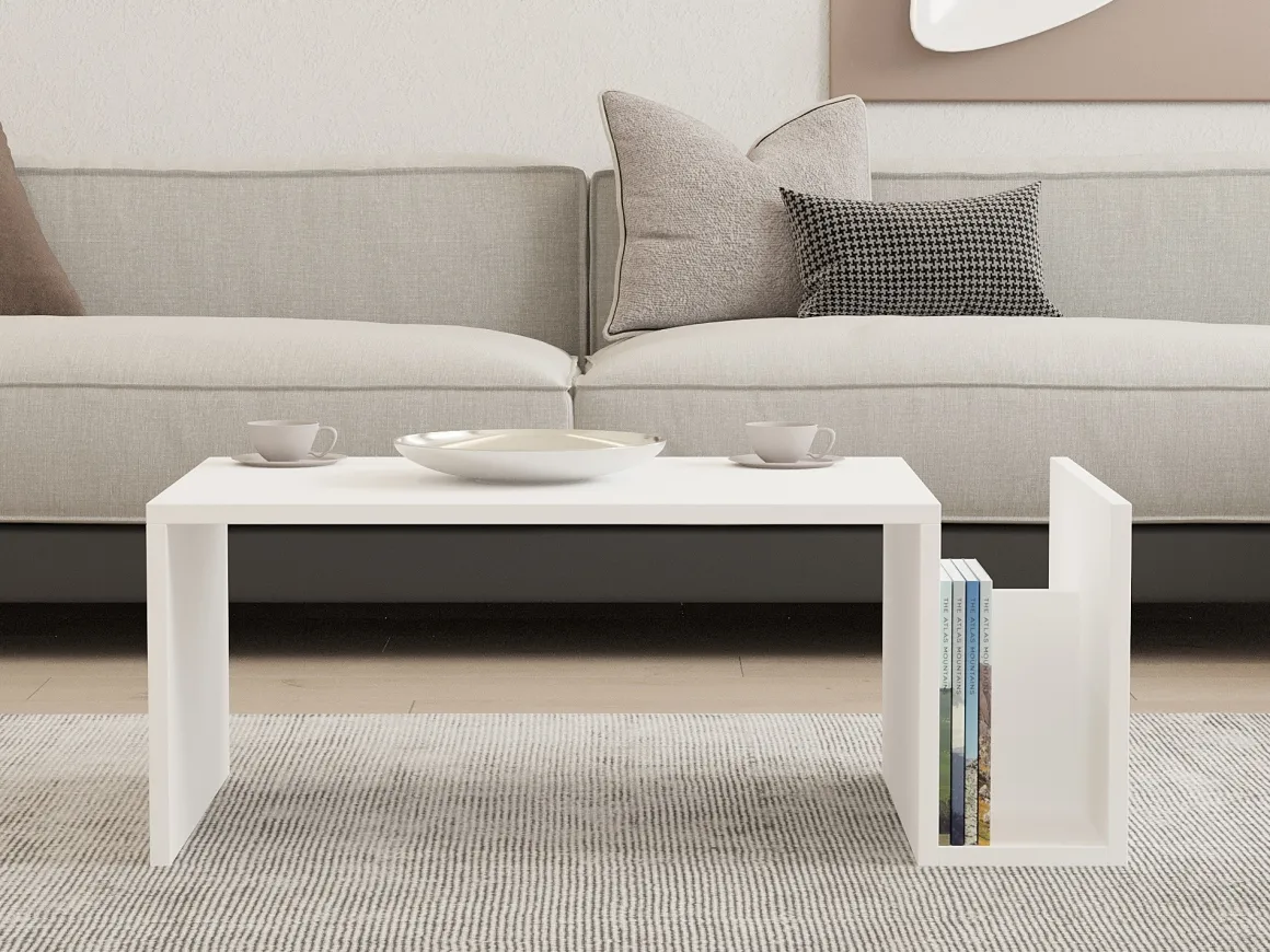 Tavolini Da Salotto > Dmora Tavolino da Salotto un Vano Forma Rettangolare 90.5x50.5x41.5h cm, Materiale Piano in Legno Nobilitato - Piraino Bianco
