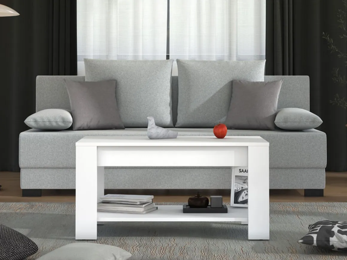 Tavolino da Salotto Bianco un Vano Forma Rettangolare 90x49.5x45.5h cm, Materiale Piano in Legno Nobilitato - Signa