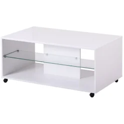 Tavolini Da Salotto > Dmora Tavolino da Salotto 3 Vani Forma Rettangolare 101x58x53.5h cm, Materiale Piano in Legno Nobilitato - Vervio Bianco
