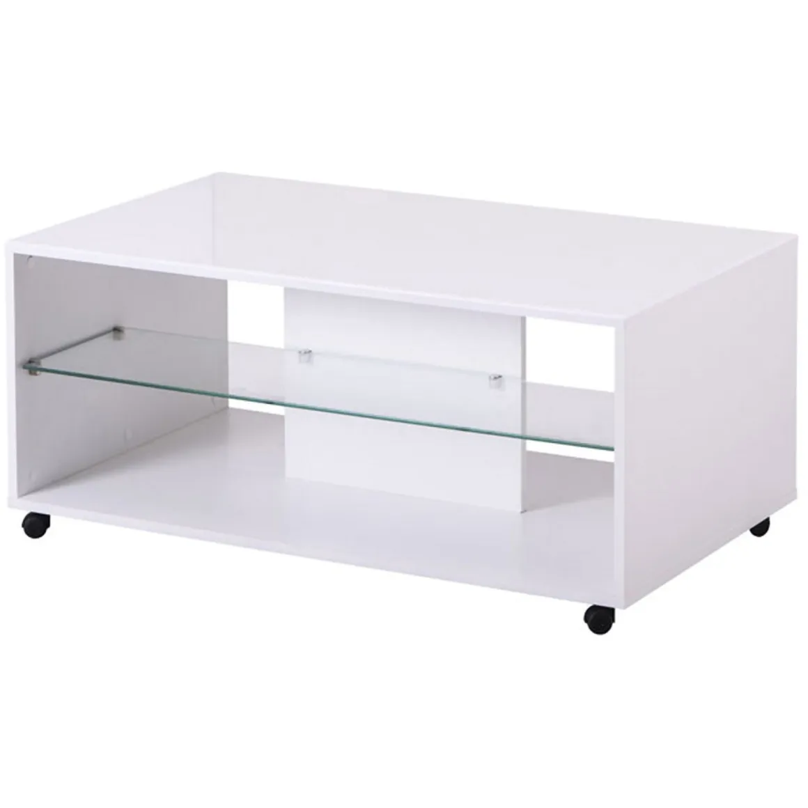 Tavolini Da Salotto > Dmora Tavolino da Salotto 3 Vani Forma Rettangolare 101x58x53.5h cm, Materiale Piano in Legno Nobilitato - Vervio Bianco