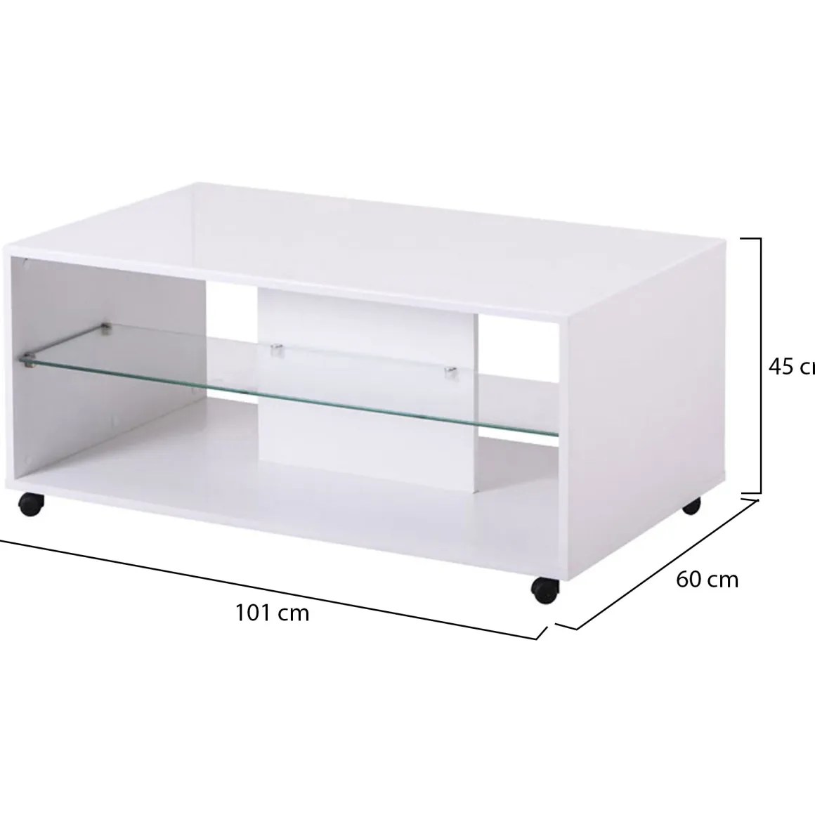 Tavolini Da Salotto > Dmora Tavolino da Salotto 3 Vani Forma Rettangolare 101x58x53.5h cm, Materiale Piano in Legno Nobilitato - Vervio Bianco