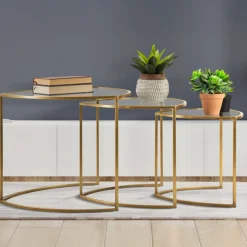 Tavolini Da Salotto > Dmora Tavolino da salotto circolare oro 70x70x54h cm - Set di 4 tavolini da salotto Cabiaglio Oro Oro