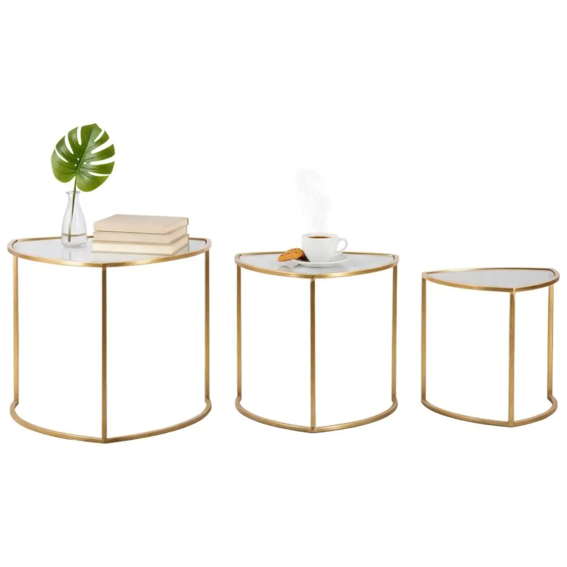 Tavolini Da Salotto > Dmora Tavolino da salotto circolare oro 70x70x54h cm - Set di 4 tavolini da salotto Cabiaglio Oro Oro