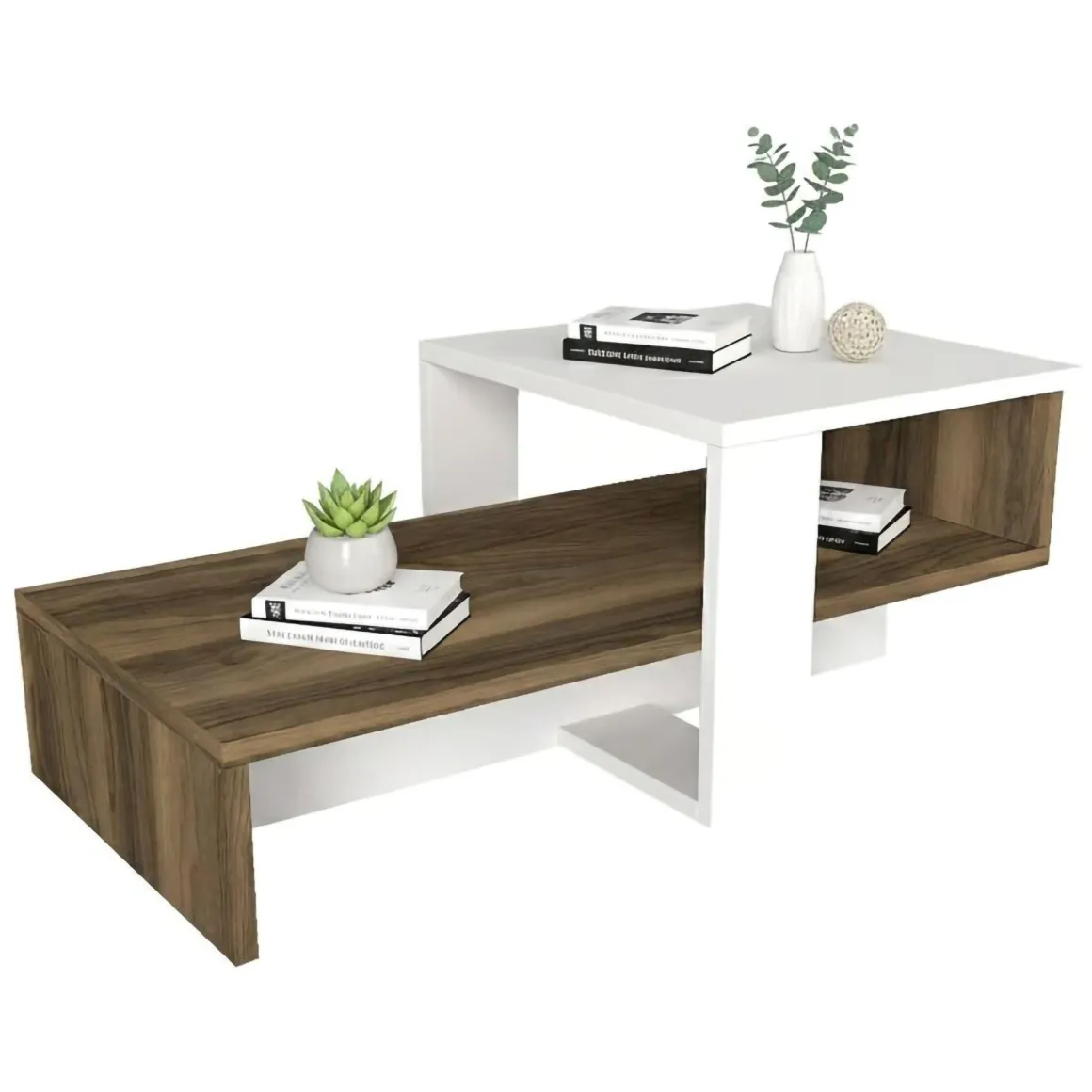 Tavolino da salotto complesso bianco e noce 40x44x33h cm - Pontey