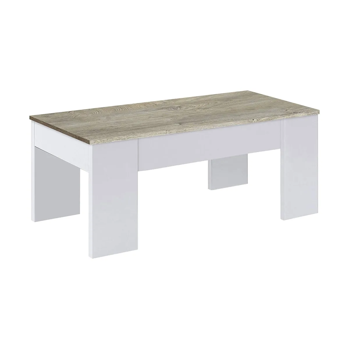 Salotto > Dmora Tavolino da salotto Dleal, 100x50h45/56 cm, Bianco e Rovere Nodi Marrone, Bianco Rovere Nodi