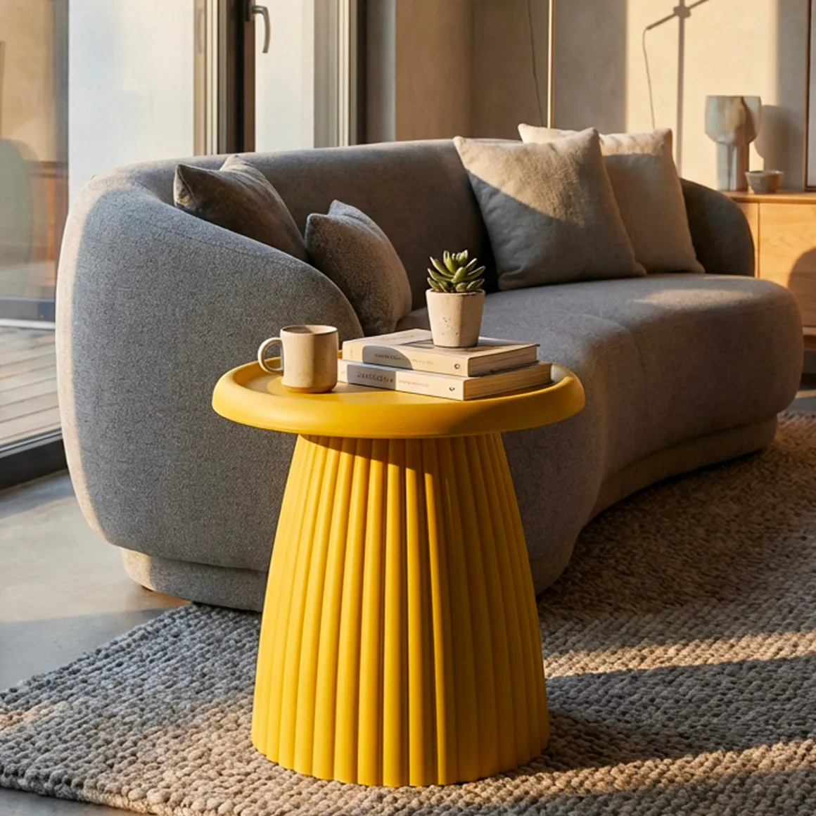Tavolino da Salotto Giallo Senape Adatto per Indoor/outdoor Forma Rotondo 52x45x52h cm, Colore Ripiano Giallo - Dasifa