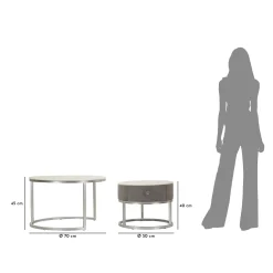 Tavolini Da Salotto > Dmora Tavolino da Salotto Grigio Argento un Cassetto Rivestimento in Tessuto Imbottito Modulabile 70x70x45h cm, un Vano - Daza Argento, Grigio