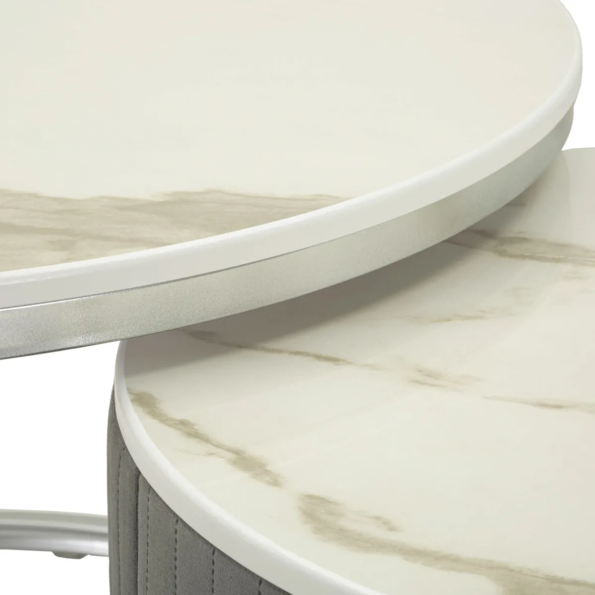 Tavolini Da Salotto > Dmora Tavolino da Salotto Grigio Argento un Cassetto Rivestimento in Tessuto Imbottito Modulabile 70x70x45h cm, un Vano - Daza Argento, Grigio