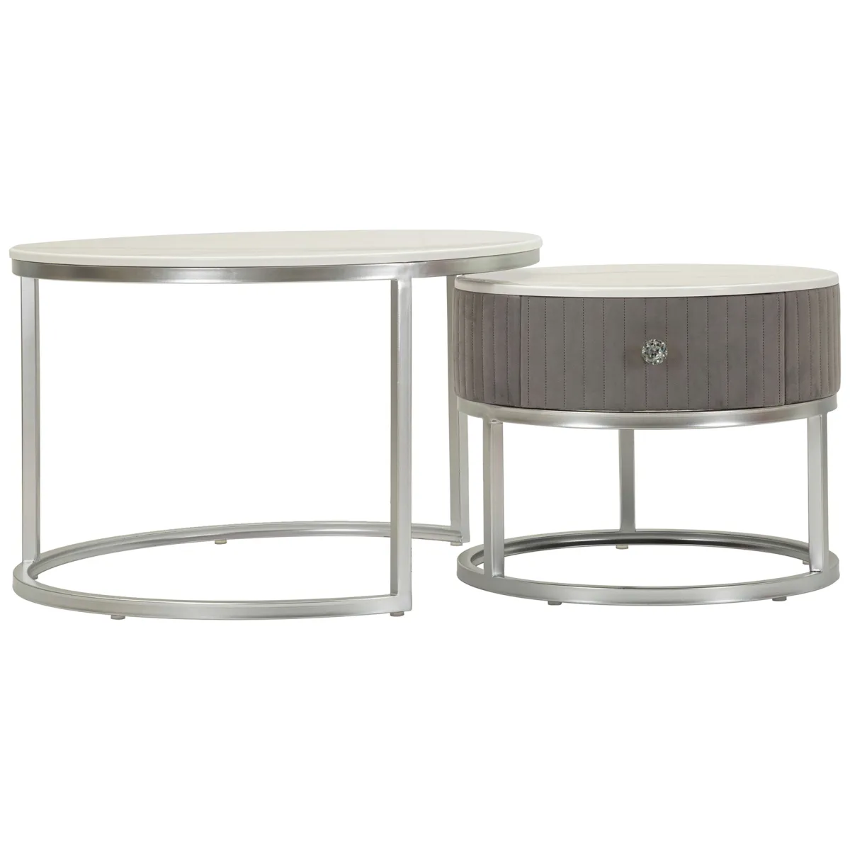 Tavolini Da Salotto > Dmora Tavolino da Salotto Grigio Argento un Cassetto Rivestimento in Tessuto Imbottito Modulabile 70x70x45h cm, un Vano - Daza Argento, Grigio