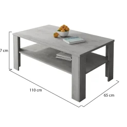 Tavolino da Salotto Grigio Cemento un Vano Forma Rettangolare 110x65x47h cm, Sfumatura Colore Ripiano Cemento - Rora