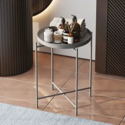 Tavolini Da Salotto > Dmora Tavolino da Salotto Forma Rotondo Materiale Piano in Metallo 46x46x56h cm, Colore Ripiano Grigio - Gombito Grigio Chiaro