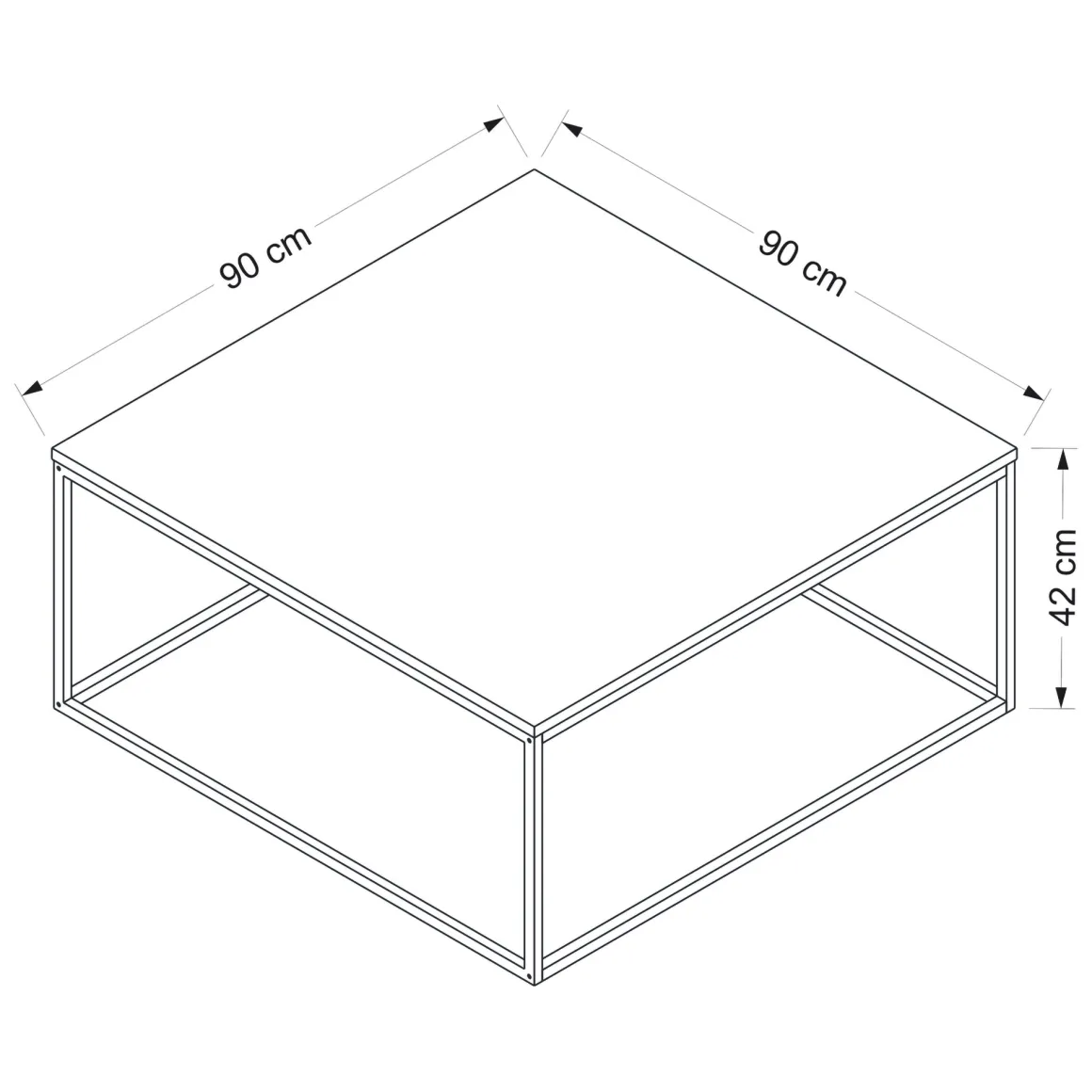 Tavolino da Salotto Grigio Nero un Vano Forma Rettangolare 90x90x42h cm, Colore Struttura Nero - Arcella