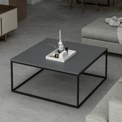 Tavolino da Salotto Grigio Nero un Vano Forma Rettangolare 90x90x42h cm, Colore Struttura Nero - Arcella