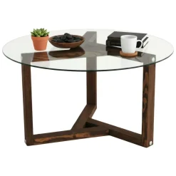 Tavolini Da Salotto|Salotto > Dmora Tavolino da Salotto Effetto Fume Forma Rotonda 75x75x40h cm, Materiale Struttura in Vetro - Luigia Grigio Noce