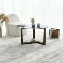 Tavolini Da Salotto|Salotto > Dmora Tavolino da Salotto Effetto Fume Forma Rotonda 75x75x40h cm, Materiale Struttura in Vetro - Luigia Grigio Noce