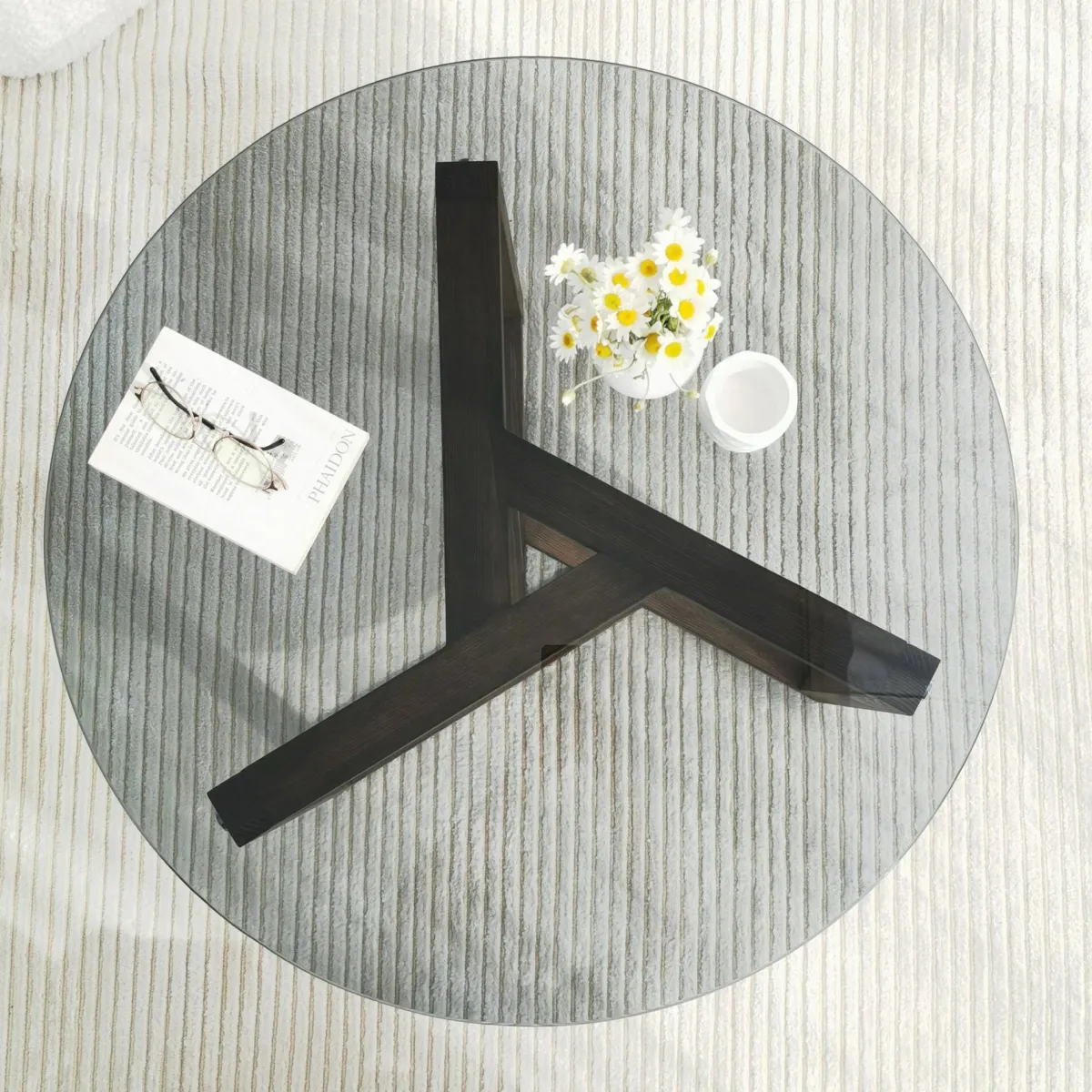 Tavolini Da Salotto|Salotto > Dmora Tavolino da Salotto Effetto Fume Forma Rotonda 75x75x40h cm, Materiale Struttura in Vetro - Luigia Grigio Noce