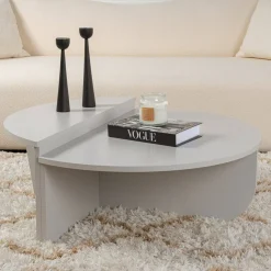 Tavolino da Salotto Grigio Peso Massimo Supportato 15 kg Forma Ovale 90x60x35h cm, Materiale Piano in Legno Nobilitato - Mansue