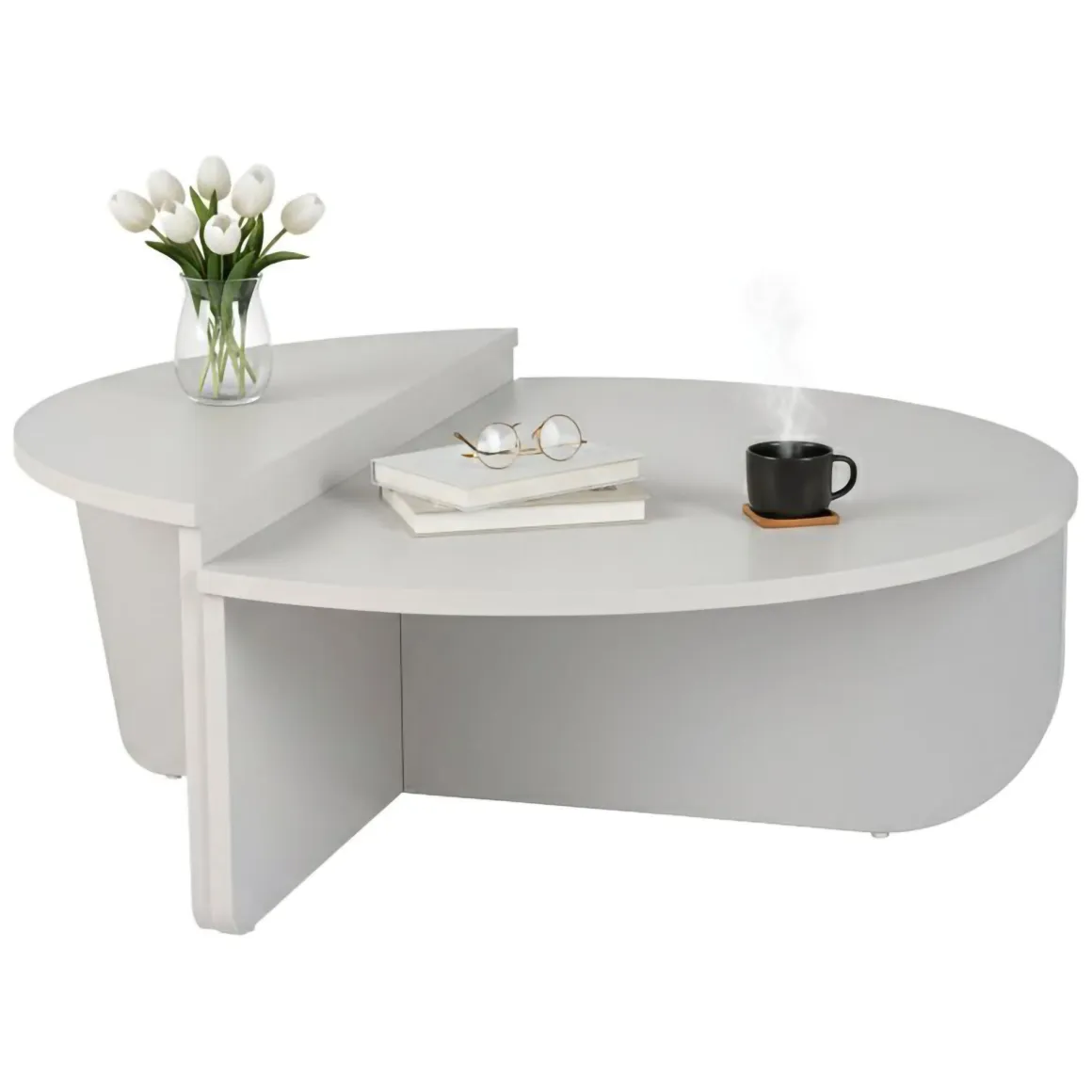 Tavolino da Salotto Grigio Peso Massimo Supportato 15 kg Forma Ovale 90x60x35h cm, Materiale Piano in Legno Nobilitato - Mansue