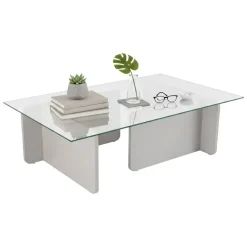 Tavolini Da Salotto > Dmora Tavolino da Salotto Portariviste Forma Rettangolare 105x65x30h cm, Materiale Piano in Vetro - Kallias Grigio