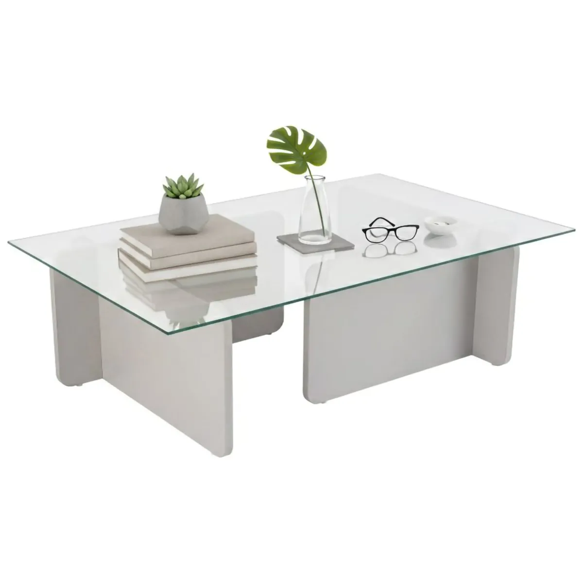 Tavolini Da Salotto > Dmora Tavolino da Salotto Portariviste Forma Rettangolare 105x65x30h cm, Materiale Piano in Vetro - Kallias Grigio