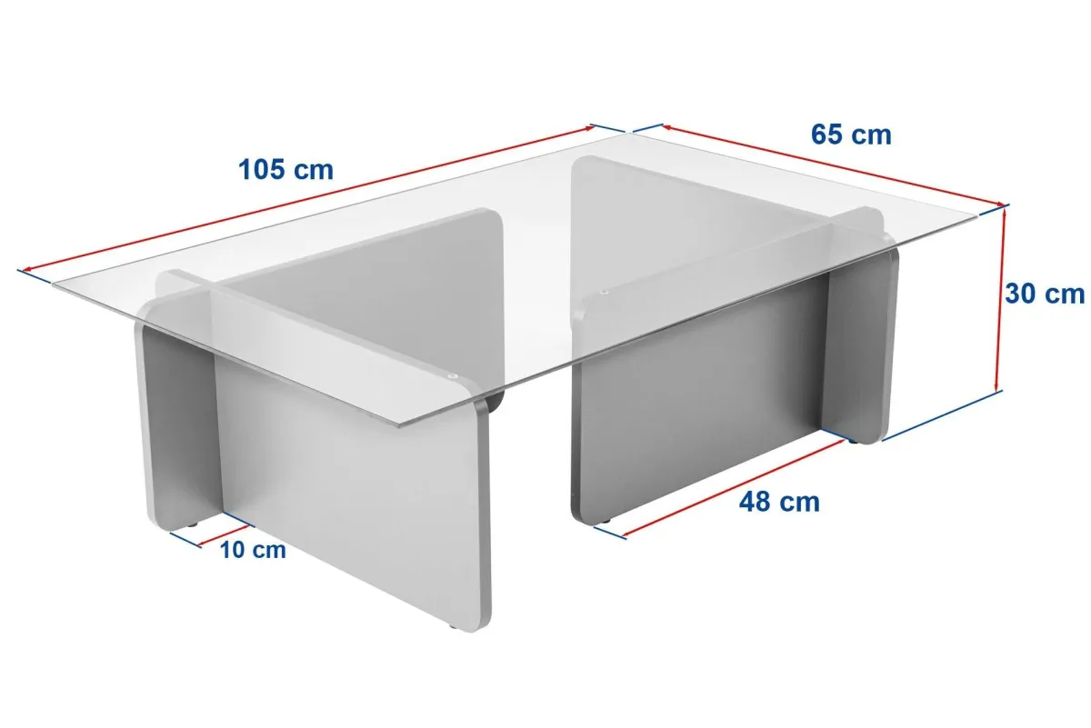 Tavolini Da Salotto > Dmora Tavolino da Salotto Portariviste Forma Rettangolare 105x65x30h cm, Materiale Piano in Vetro - Kallias Grigio