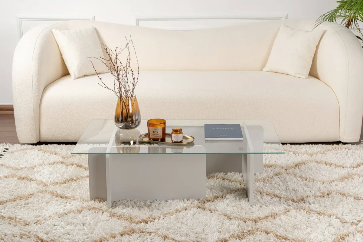 Tavolini Da Salotto > Dmora Tavolino da Salotto Portariviste Forma Rettangolare 105x65x30h cm, Materiale Piano in Vetro - Kallias Grigio