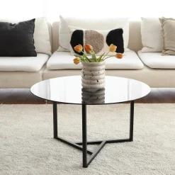 Tavolino da Salotto Grigio Tortora Forma Rotonda Colore Ripiano Trasparente 75x75x42h cm, Sfumatura Colore Struttura Tortora - Esperia