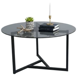 Tavolino da Salotto Grigio Tortora Forma Rotonda Colore Ripiano Trasparente 75x75x42h cm, Sfumatura Colore Struttura Tortora - Esperia