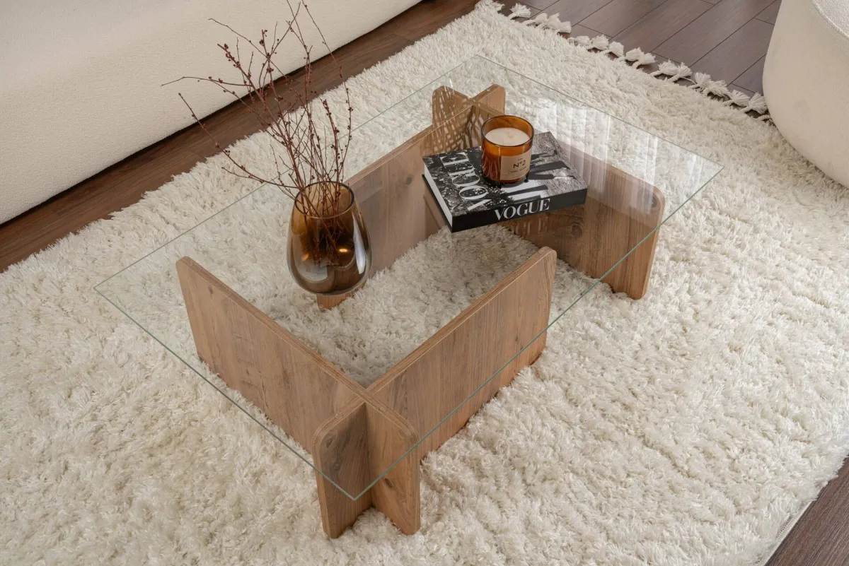 Tavolini Da Salotto > Dmora Tavolino da salotto Kallias, 105x65 h30 cm, Pino Marrone Pino