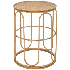 Tavolino da Salotto Marrone Effetto Rattan Forma Rotondo 40x40x55h cm, Colore Ripiano Marrone - Socotr