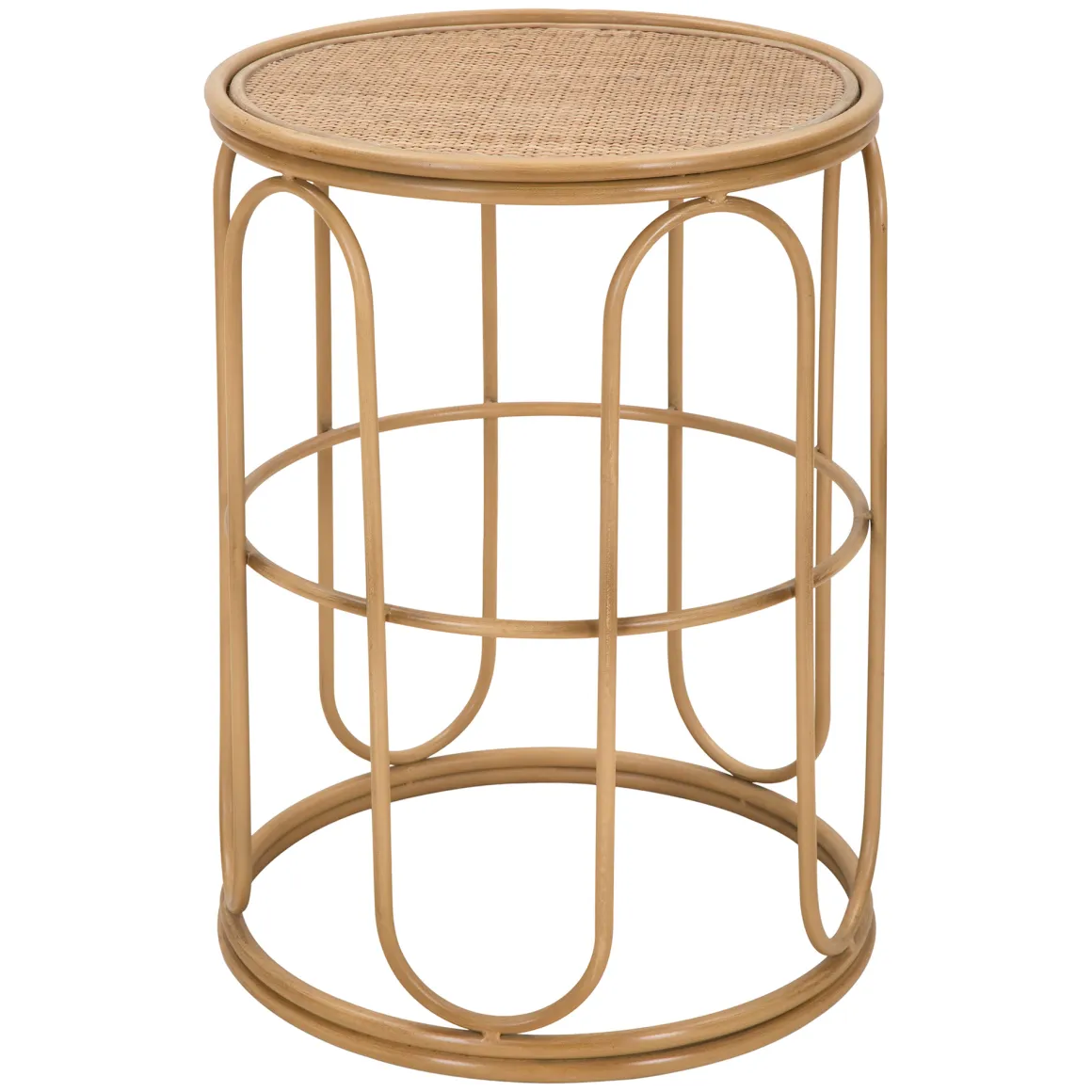 Tavolino da Salotto Marrone Effetto Rattan Forma Rotondo 40x40x55h cm, Colore Ripiano Marrone - Socotr