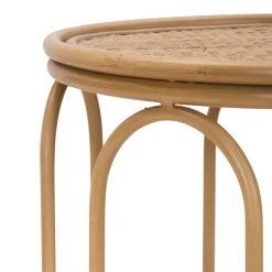 Tavolino da Salotto Marrone Effetto Rattan Forma Rotondo 40x40x55h cm, Colore Ripiano Marrone - Socotr