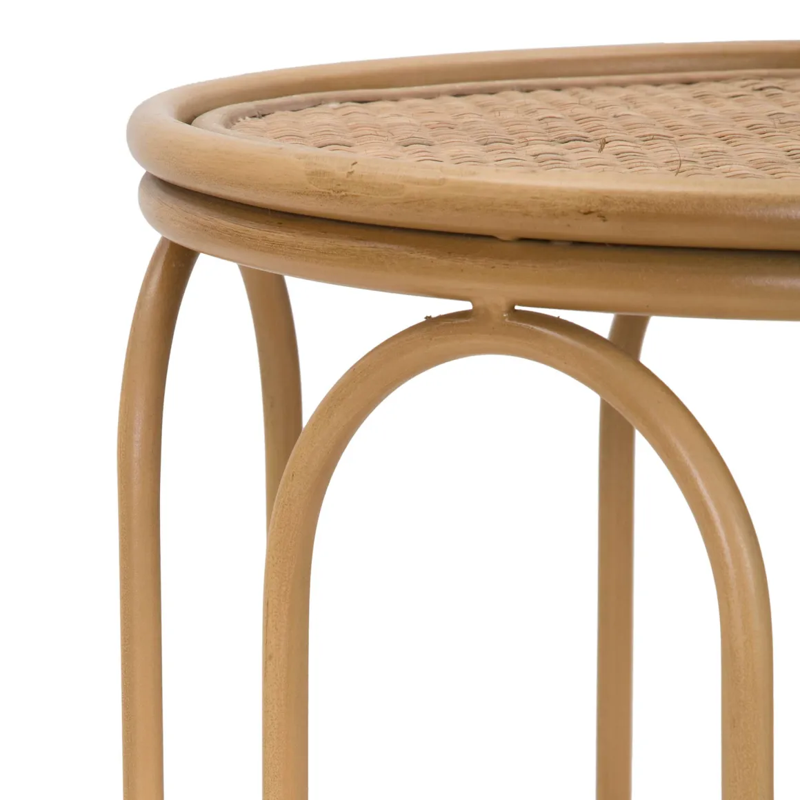 Tavolino da Salotto Marrone Effetto Rattan Forma Rotondo 40x40x55h cm, Colore Ripiano Marrone - Socotr