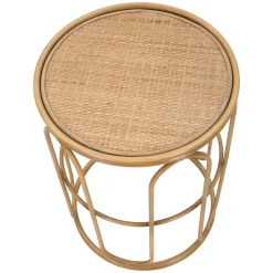 Tavolino da Salotto Marrone Effetto Rattan Forma Rotondo 40x40x55h cm, Colore Ripiano Marrone - Socotr