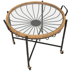 Tavolini Da Salotto > Dmora Tavolino da Salotto Marrone Nero con Ruote Forma Rotondo 57x65x71h cm, Colore Ripiano Trasparente - TamDao Nero, Marrone