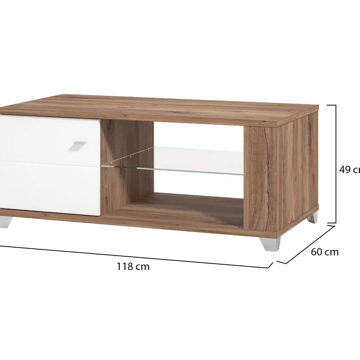Tavolini Da Salotto > Dmora Tavolino da Salotto Marrone Noce Bianco Portariviste Forma Rettangolare 90x60x35h cm, Colore Ripiano Marrone - Mansue Bianco, Marrone Noce