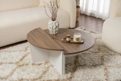 Tavolini Da Salotto > Dmora Tavolino da Salotto Marrone Noce Bianco Portariviste Forma Rettangolare 90x60x35h cm, Colore Ripiano Marrone - Mansue Bianco, Marrone Noce
