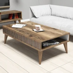 Tavolini Da Salotto > Dmora Tavolino da Salotto Marrone Noce Bianco un Vano Forma Rettangolare 80x50x35h cm, Colore Ripiano Marrone - Cambiago Bianco, Marrone Noce