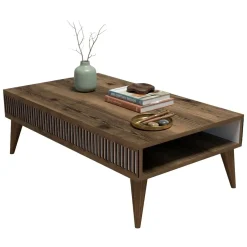 Tavolini Da Salotto > Dmora Tavolino da Salotto Marrone Noce Bianco un Vano Forma Rettangolare 80x50x35h cm, Colore Ripiano Marrone - Cambiago Bianco, Marrone Noce