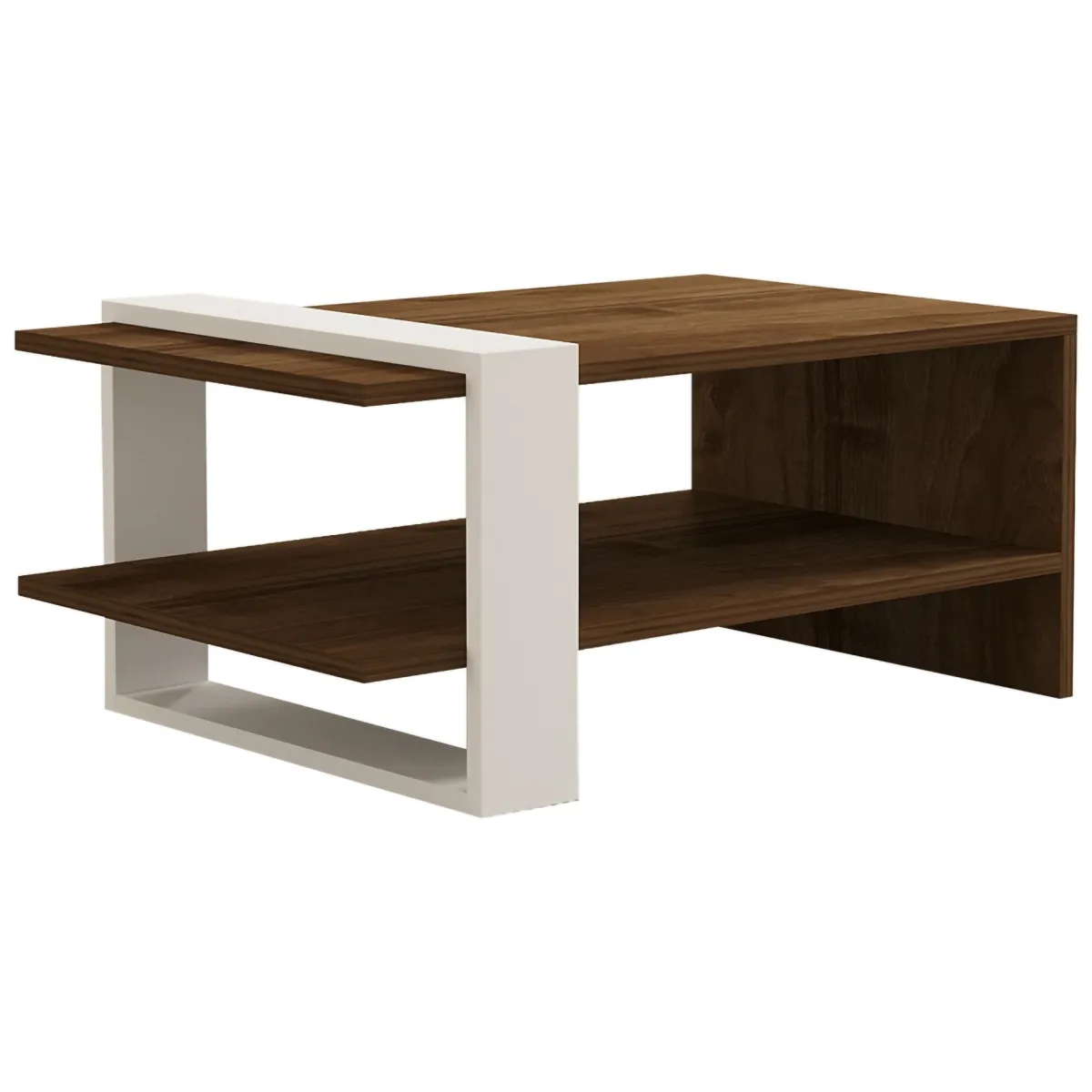 Tavolini Da Salotto > Dmora Tavolino da Salotto Marrone Noce Bianco un Vano Forma Rettangolare 80x50x35h cm, Colore Ripiano Marrone - Cambiago Bianco, Marrone Noce