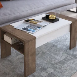 Tavolini Da Salotto|Salotto > Dmora Tavolino da Salotto Effetto Fume Forma Rettangolare 80x80x40h cm, Materiale Struttura in Vetro - Gran Marrone Noce