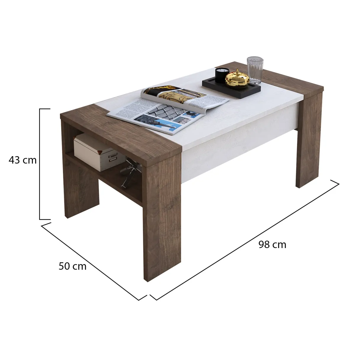 Tavolini Da Salotto|Salotto > Dmora Tavolino da Salotto Effetto Fume Forma Rettangolare 80x80x40h cm, Materiale Struttura in Vetro - Gran Marrone Noce