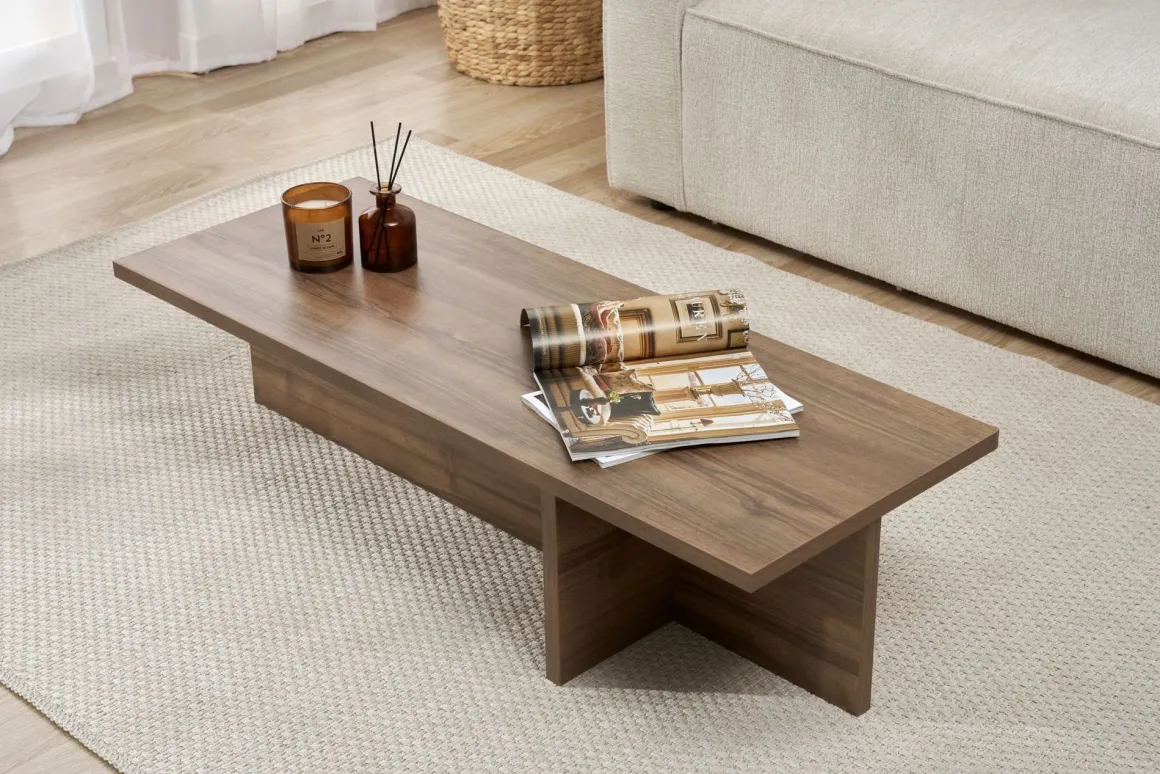 Tavolino da Salotto Marrone Noce Forma Rettangolare Materiale Piano in Legno Nobilitato 120x45x30h cm, Colore Ripiano Marrone - Marmorito