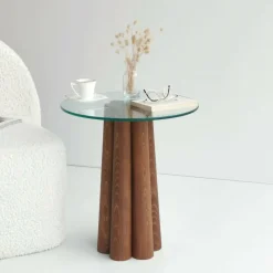 Tavolini Da Salotto|Salotto > Dmora Tavolino da Salotto Forma Rotonda Materiale Piano in Vetro 75x75x40h cm, Colore Ripiano Trasparente - Luigia Marrone Noce