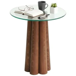 Tavolini Da Salotto|Salotto > Dmora Tavolino da Salotto Forma Rotonda Materiale Piano in Vetro 75x75x40h cm, Colore Ripiano Trasparente - Luigia Marrone Noce