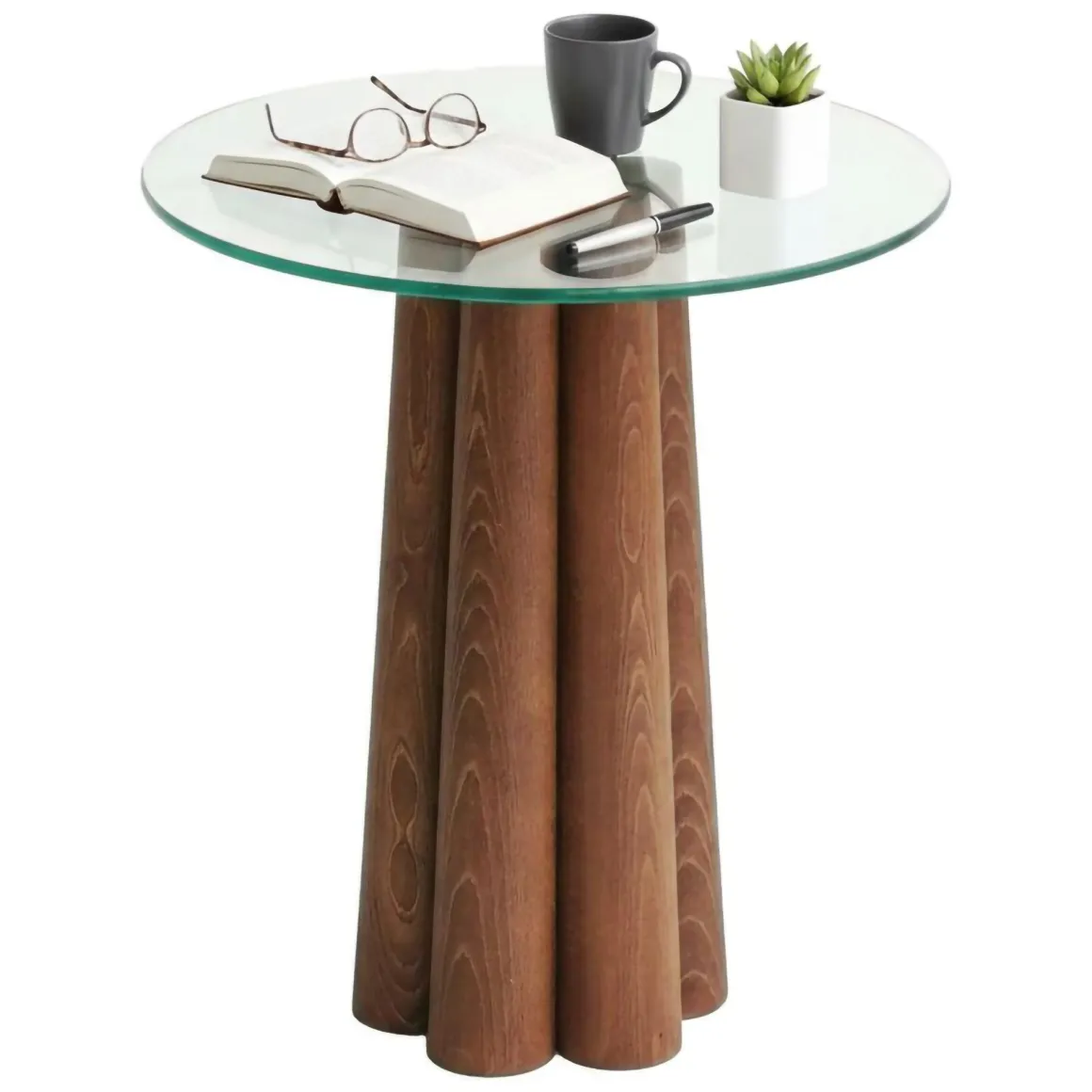 Tavolini Da Salotto|Salotto > Dmora Tavolino da Salotto Forma Rotonda Materiale Piano in Vetro 75x75x40h cm, Colore Ripiano Trasparente - Luigia Marrone Noce