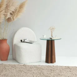 Tavolini Da Salotto|Salotto > Dmora Tavolino da Salotto Forma Rotonda Materiale Piano in Vetro 75x75x40h cm, Colore Ripiano Trasparente - Luigia Marrone Noce