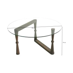 Tavolino da Salotto Marrone Noce Forma Rotonda Materiale Piano in Vetro 80x80x41h cm, Colore Ripiano Trasparente - Belvi