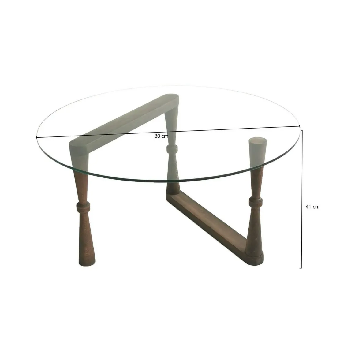 Tavolino da Salotto Marrone Noce Forma Rotonda Materiale Piano in Vetro 80x80x41h cm, Colore Ripiano Trasparente - Belvi